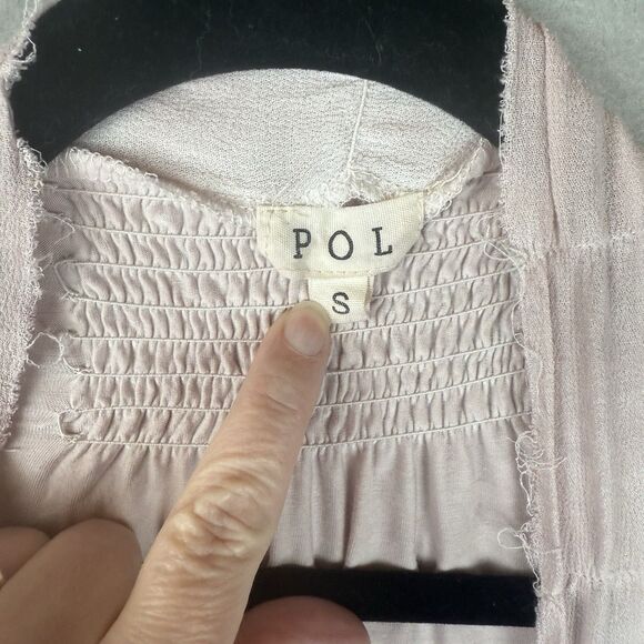 Pol Women’s Lace Sheer Sz S Open Cardigan Boho Peasant Pink Oversized - Picture 3 of 6